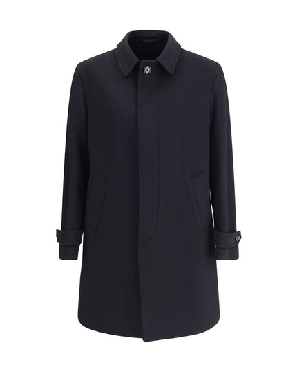 Lardini Black Fleece Wool Trench Coat