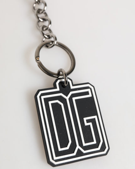 Dolce & Gabbana Black White DG Rubber Logo Silver Men Keychain Keyring