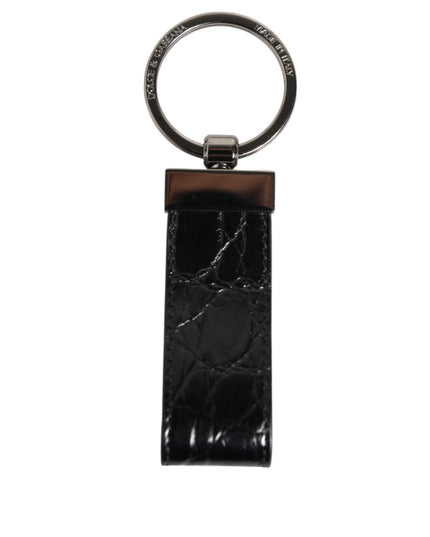 Dolce & Gabbana Black Leather Logo Metal Ring Keychain Holder Men Keyring