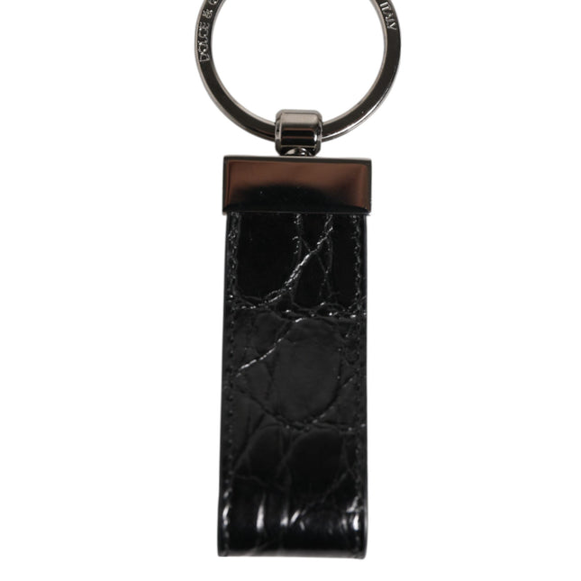 Dolce & Gabbana Black Leather Logo Metal Ring Keychain Holder Men Keyring
