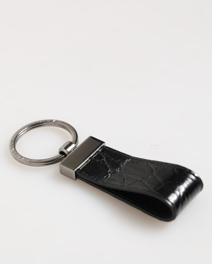 Dolce & Gabbana Black Leather Logo Metal Ring Keychain Holder Men Keyring