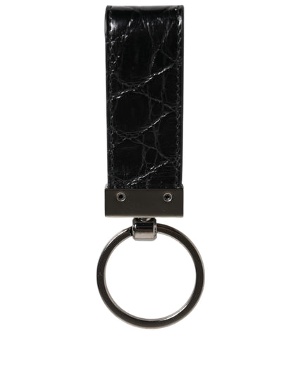 Dolce & Gabbana Black Leather Logo Metal Ring Keychain Holder Men Keyring
