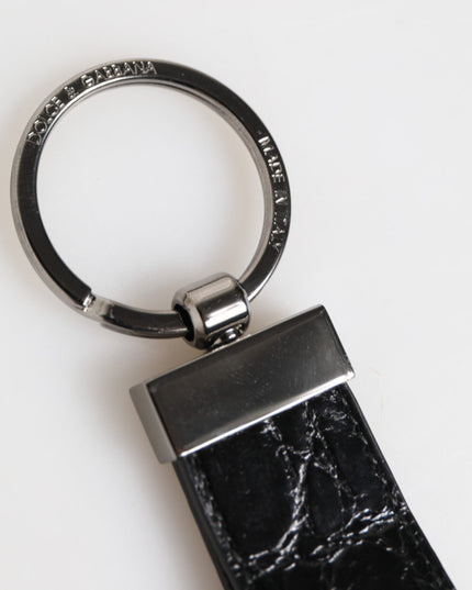 Dolce & Gabbana Black Leather Logo Metal Ring Keychain Holder Men Keyring