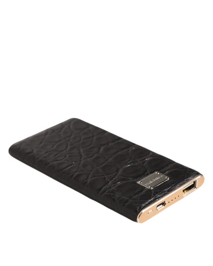 Dolce & Gabbana Black Leather Exotic Skin 3000mAh Power Bank Charger USB