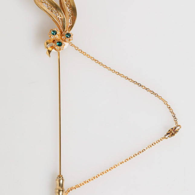 Dolce & Gabbana Gold Tone 925 Sterling Silver Crystal Chain Pin Brooch