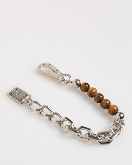 Dolce & Gabbana Silver Chain Brass Beaded Lobster Clasp Logo Men Bracelet