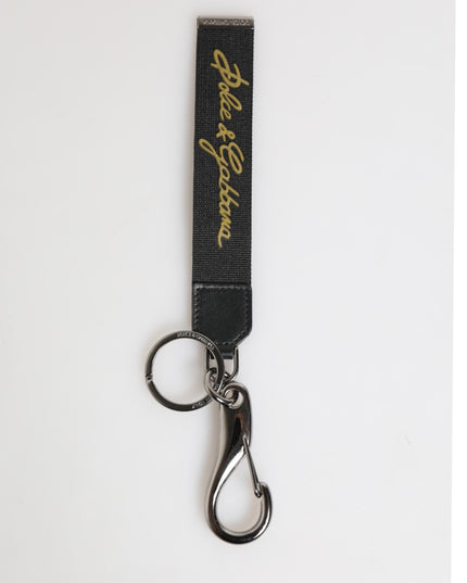 Dolce & Gabbana Black Yellow Polyester DG Logo Silver Keychain Keyring