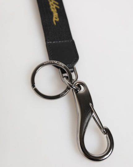 Dolce & Gabbana Black Yellow Polyester DG Logo Silver Keychain Keyring