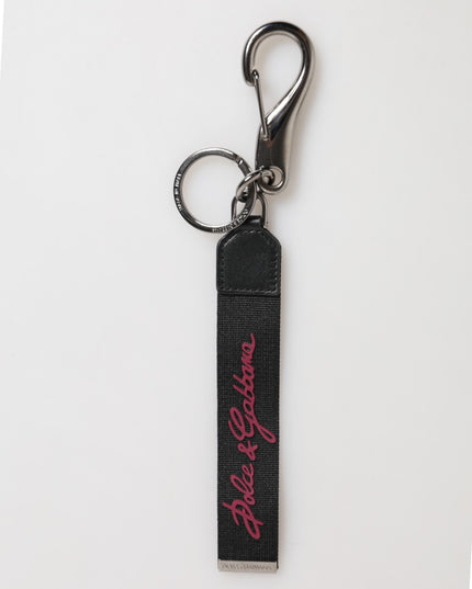 Dolce & Gabbana Black Red Polyester DG Logo Silver Men Keychain Keyring