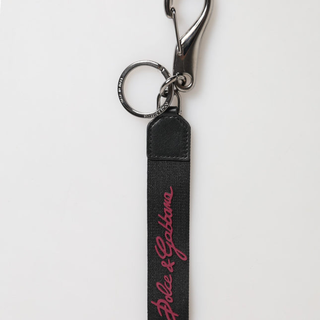 Dolce & Gabbana Black Red Polyester DG Logo Silver Men Keychain Keyring