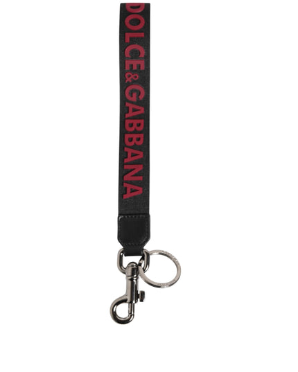 Dolce & Gabbana Black Red DG Logo Polyester Silver Men Keychain Keyring