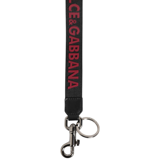 Dolce & Gabbana Black Red DG Logo Polyester Silver Men Keychain Keyring