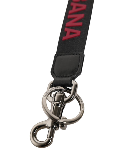 Dolce & Gabbana Black Red DG Logo Polyester Silver Men Keychain Keyring