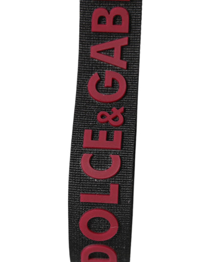 Dolce & Gabbana Black Red DG Logo Polyester Silver Men Keychain Keyring
