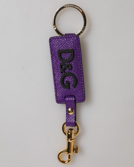 Dolce & Gabbana Purple DG Logo Leather Gold Tone Metal Keyring Keychain