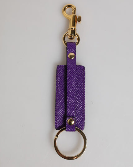 Dolce & Gabbana Purple DG Logo Leather Gold Tone Metal Keyring Keychain