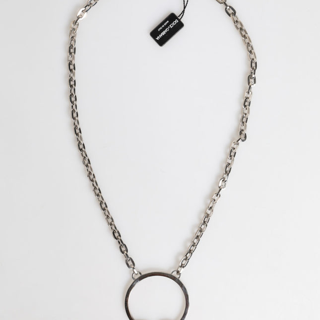 Dolce & Gabbana Silver Tone Brass Chain DG Logo Pendant Men Necklace