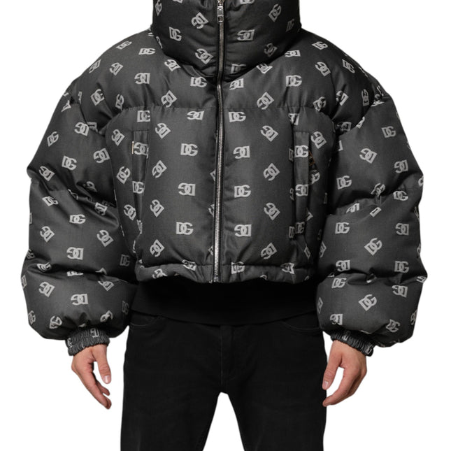 Dolce & Gabbana Black DG Monogram Full Zip Puffer Men Jacket