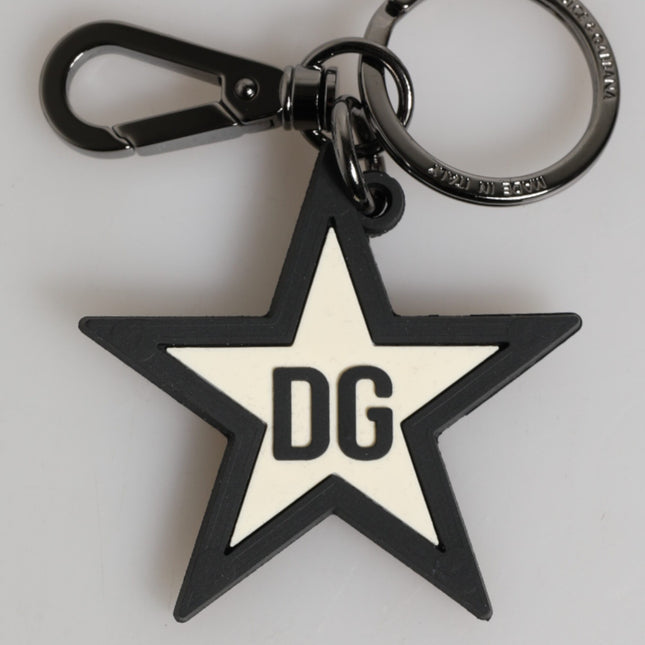 Dolce & Gabbana White Black DG Logo Star Rubber Men's Keychain Keyring