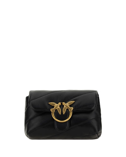 PINKO Black Calf Leather Bos Taurus Shoulder Bag