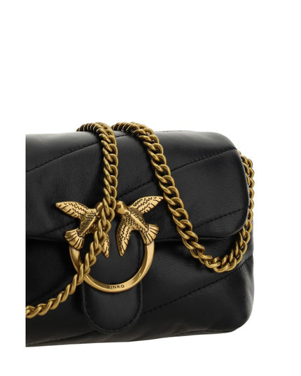 PINKO Black Calf Leather Bos Taurus Shoulder Bag