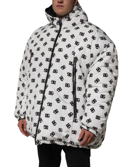 Dolce & Gabbana White DG Monogram Hooded Puffer Jacket