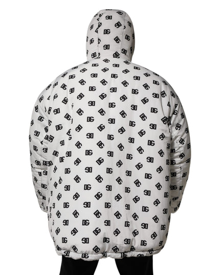 Dolce & Gabbana White DG Monogram Hooded Puffer Jacket