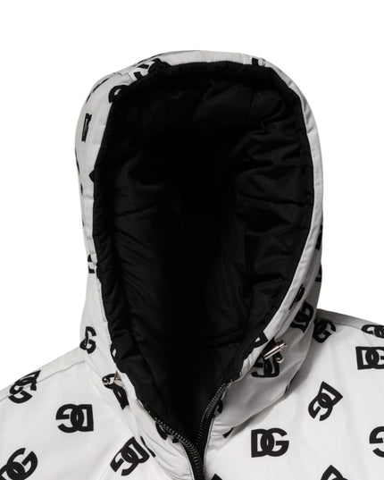 Dolce & Gabbana White DG Monogram Hooded Puffer Jacket