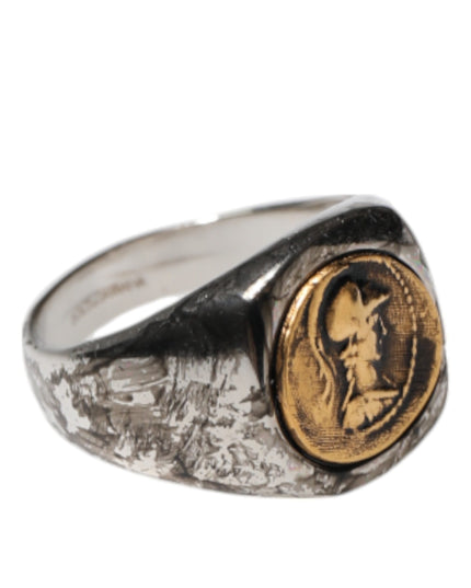Dolce & Gabbana Silver Tone Engraved Two Color Real Brass Ring