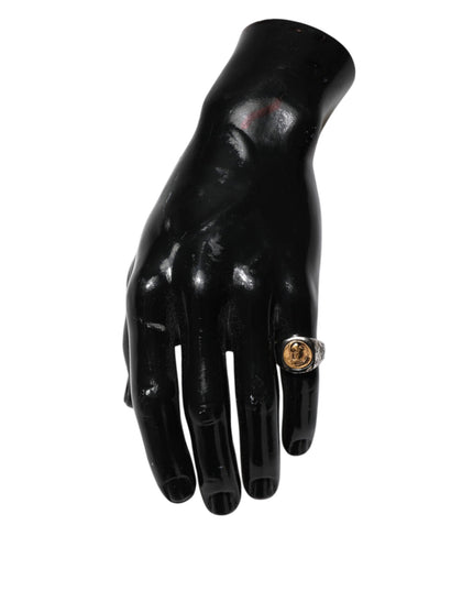 Dolce & Gabbana Silver Tone Engraved Two Color Real Brass Ring