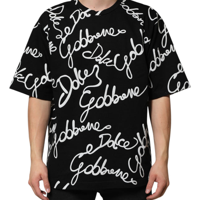 Dolce & Gabbana Black Logo Print Cotton Crew Neck T-shirt