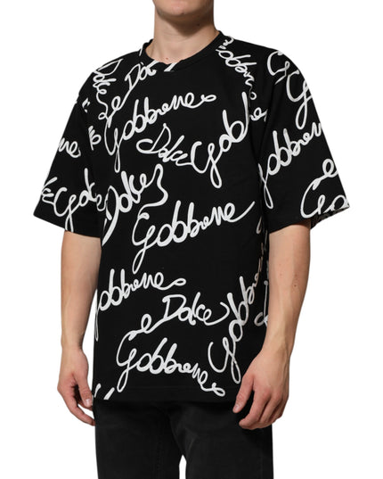 Dolce & Gabbana Black Logo Print Cotton Crew Neck T-shirt
