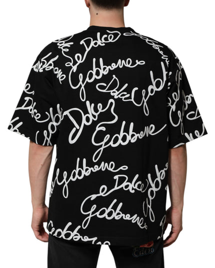 Dolce & Gabbana Black Logo Print Cotton Crew Neck T-shirt