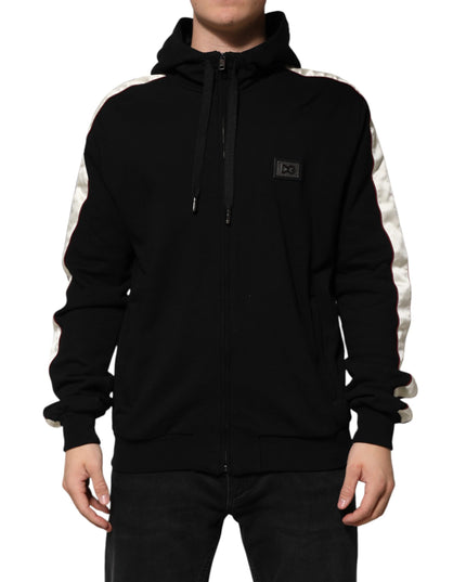 Dolce & Gabbana Black Cotton Plaque Track Cardigan Sweater