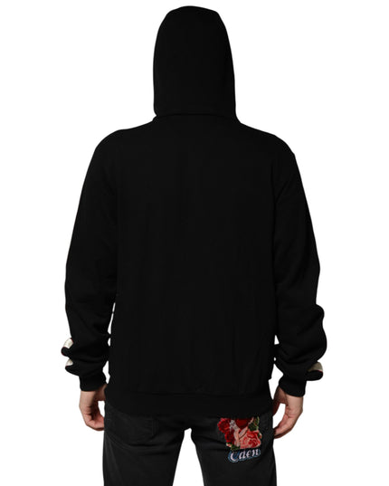 Dolce & Gabbana Black Cotton Plaque Track Cardigan Sweater