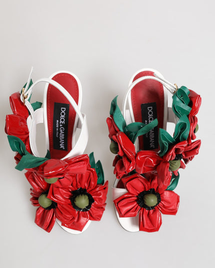 Dolce & Gabbana White Red Floral Detailing Sandals Shoes