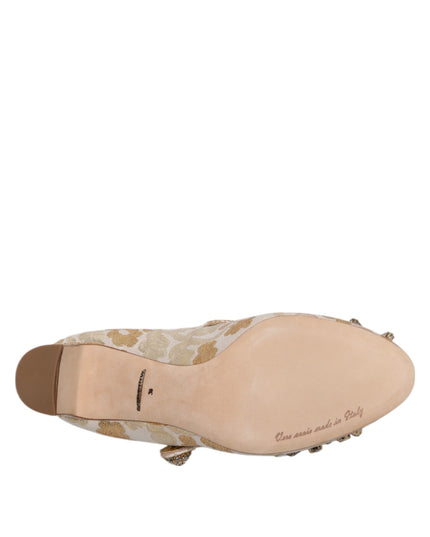 Dolce & Gabbana Gold Jacquard Crystal Mary Janes Pumps Shoes