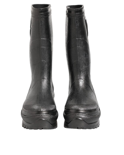 Dolce & Gabbana Metallic Black Pull On Rain Boots Men Shoes