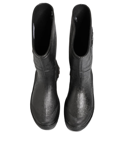 Dolce & Gabbana Metallic Black Pull On Rain Boots Men Shoes