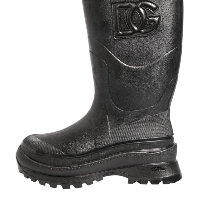 Dolce & Gabbana Metallic Black Pull On Rain Boots Men Shoes