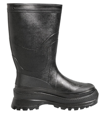 Dolce & Gabbana Metallic Black Pull On Rain Boots Men Shoes
