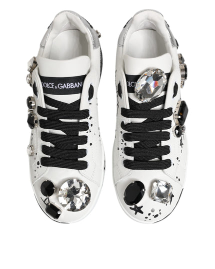 Dolce & Gabbana White Portofino Crystal Sneakers  Shoes