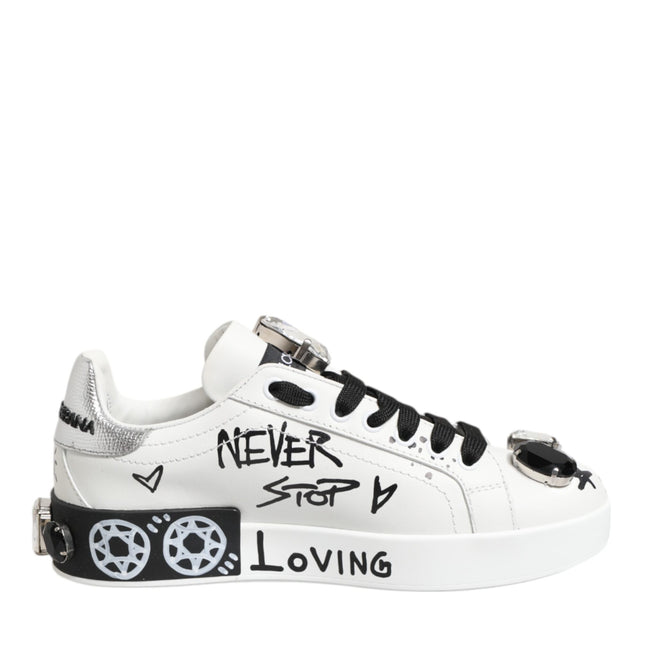 Dolce & Gabbana White Portofino Crystal Sneakers  Shoes