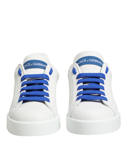 Dolce & Gabbana White Blue Leather Low Top Sneakers Shoes