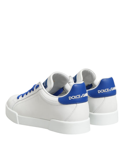 Dolce & Gabbana White Blue Leather Low Top Sneakers Shoes