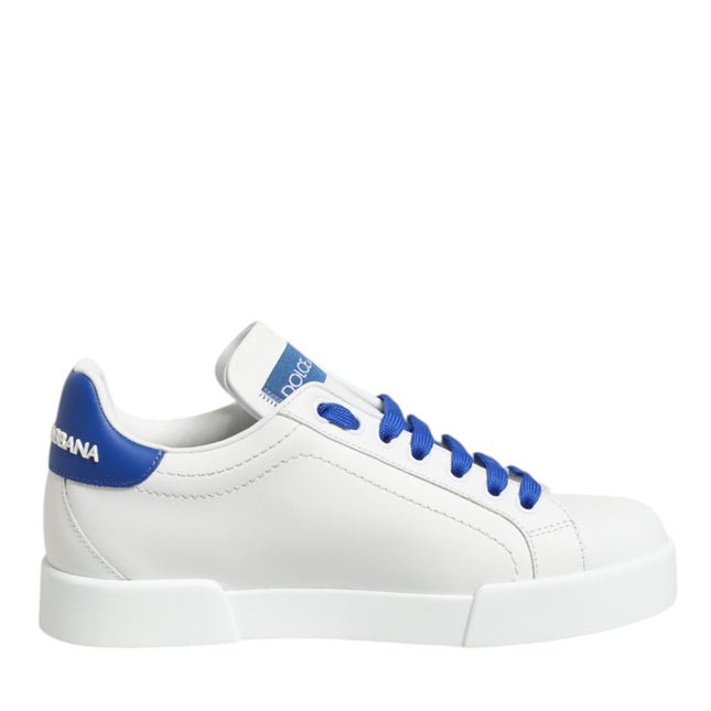 Dolce & Gabbana White Blue Leather Low Top Sneakers Shoes