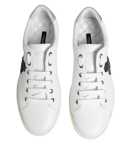 Dolce & Gabbana White Crown Bee Leather Low Top Sneakers Shoes