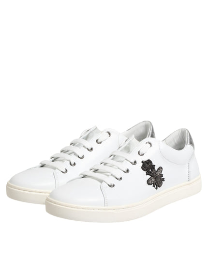 Dolce & Gabbana White Crown Bee Leather Low Top Sneakers Shoes