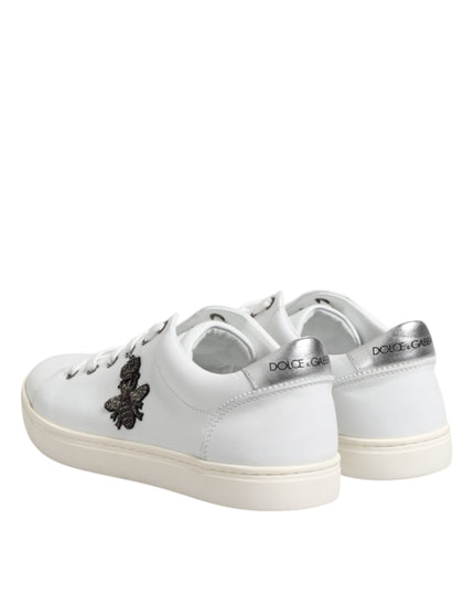 Dolce & Gabbana White Crown Bee Leather Low Top Sneakers Shoes