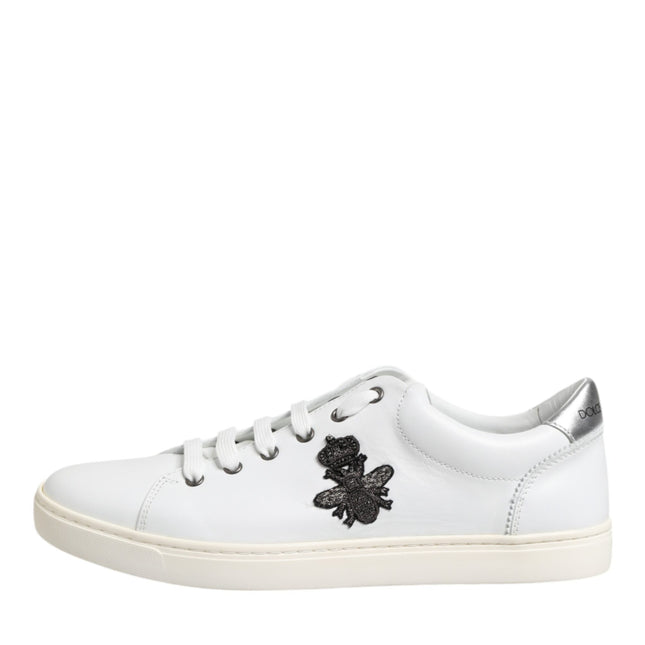 Dolce & Gabbana White Crown Bee Leather Low Top Sneakers Shoes